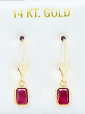 GENUINE 2.10 Cts RUBY DANGLING EARRINGS 14K YELLOW GOLD - Free Appraisal Service