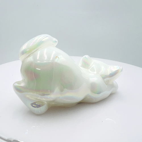 Fenton Vntg Art Glass Opalescent White Pouncing Cat Figurine Pink Porcelain Rose - Picture 3 of 12