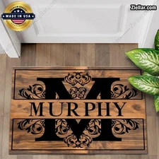 Rustic Personalized Doormat with Monogram and Custom Family Name Design