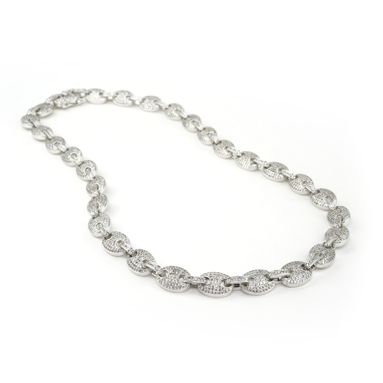 Studded White Gold Gucci Link Chain