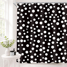 White Black Polka Dot Abstract Modern Aesthetic Bathroom Shower Curtain Set  72