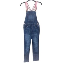 Levi s Overalls Girls Size 14 Dark Blue Denim Striped Suspenders Bibs Trains