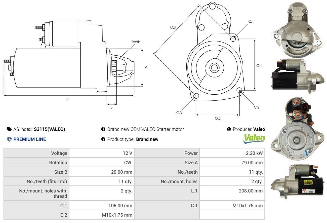 Fits AS ROZRUSZNIKI I ALTERNATORY S3115(VALEO) BRAND NEW OEM VALEO ST ⭐UK Stock⭐