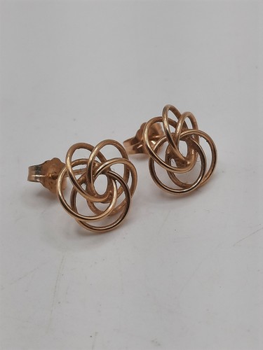 14k Yellow Gold Flower Stud Earrings 1g Twisted Wire - Picture 3 of 8