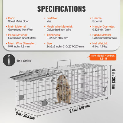 Live Animal Cage Trap Humane Cat Rodent Control Folding with Handle for Rabbits 