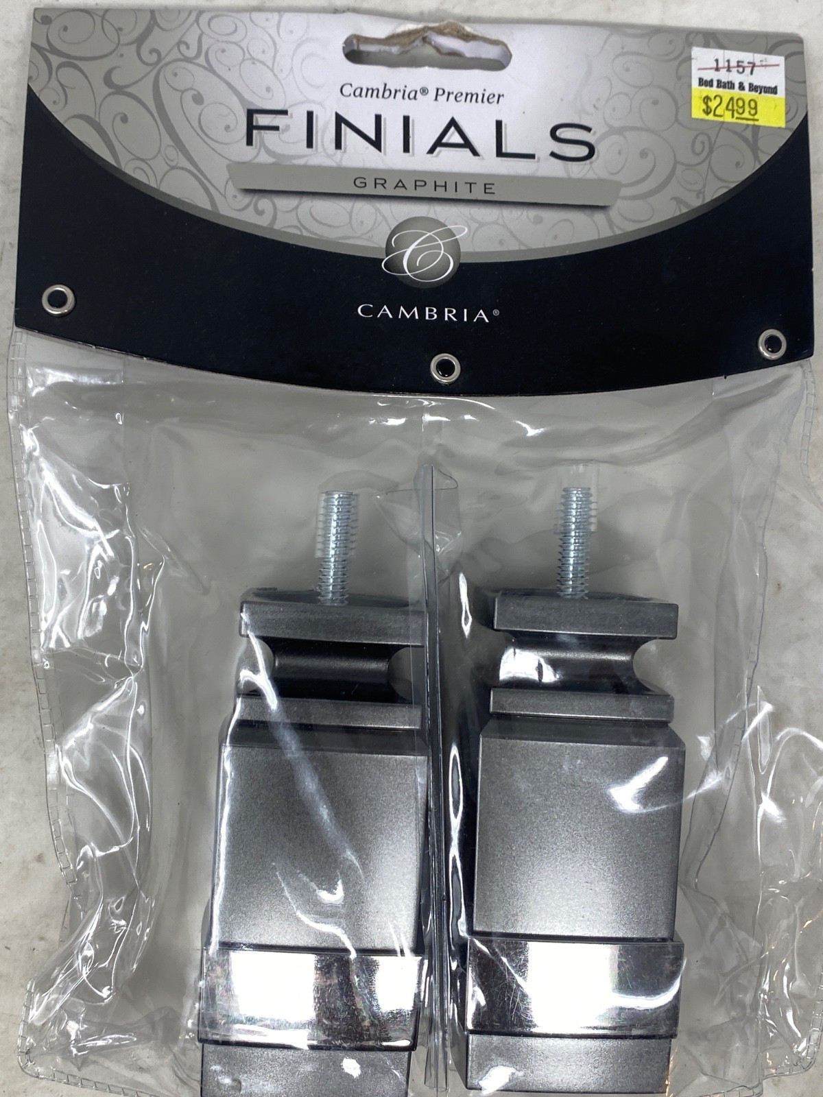 Cambria Premier Prism Curtain Rod Finials in Graphite Set of 2