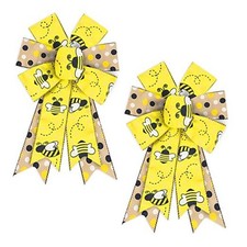 ABTOLS 2PCS Bumble Bee Wreath Bows, Black Yellow Bee Bows for 2pcs Dot Bee