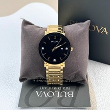 Bulova Futuro Men's Modern Black Diamond Dial Gold Bracelet Quartz Watch 97D116