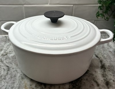 Vintage Le Creuset #24 White Enamel Over Cast Iron Dutch Oven Pot 4.5 Quarts