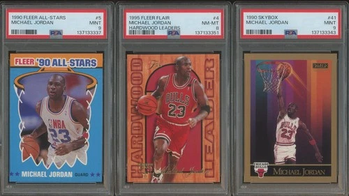 Michael Jordan (3) Card Lot 2 PSA 9's 1 PSA 8 Hardwood Leaders Skybox & Fleer