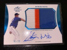 2015 Leaf Trinity Blue Foil Rookie Patch Auto Steve Matz 1/25 New York Mets