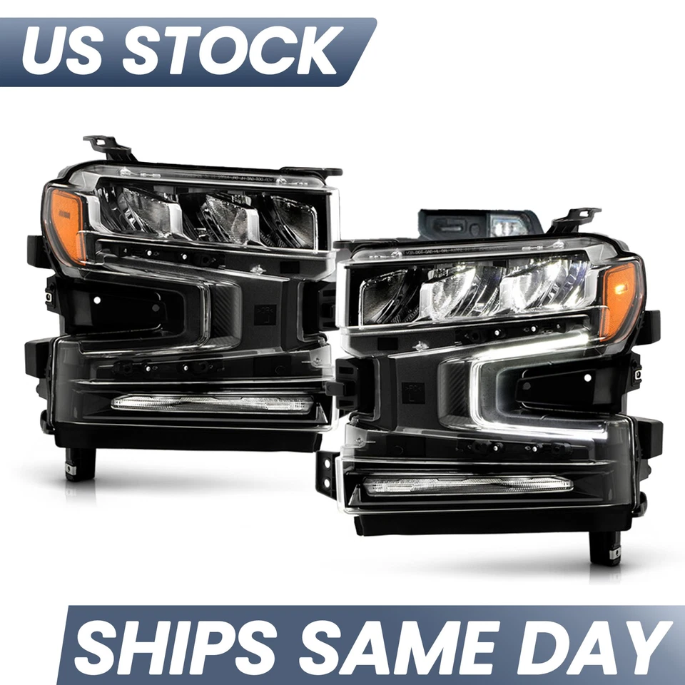 LED Headlights For 2019-2022 Chevy Silverado 1500 w/ Halogen Signal Right+Left - Image 2 of 4