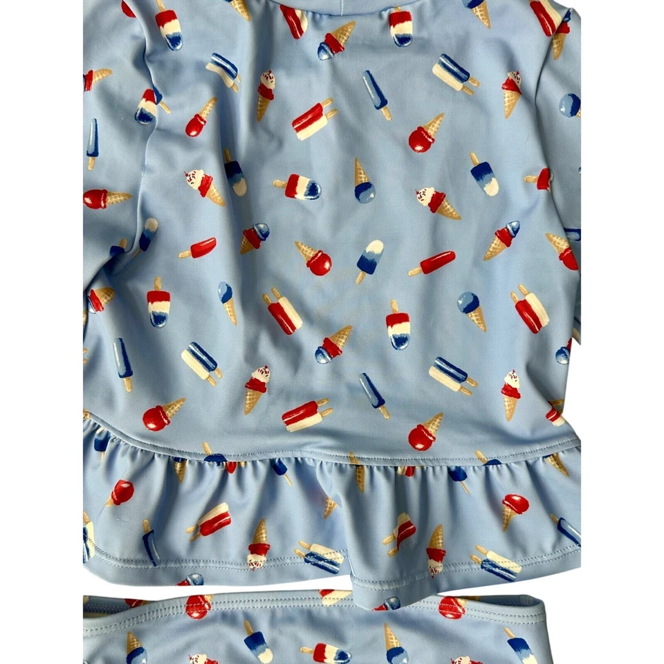 Conjunto de traje de baño Janie and Jack niñas helado 4 de julio manga larga top talla 6 Foto 4 de 4