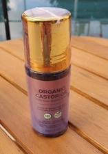 Organic Castor Oil with Rose Quartz roller – 50mL, in Amber Glass Bottle, NEW