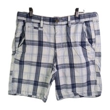 American Eagle Men's Longer Length Shorts Plaid Casual Sportswear Blue Sz 34