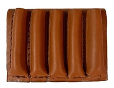 Real LEATHER RIFLE 5 CARTRIDGE CARRIER AMMO SLIDE FITS BOTH CAL 375 / 458 TAN