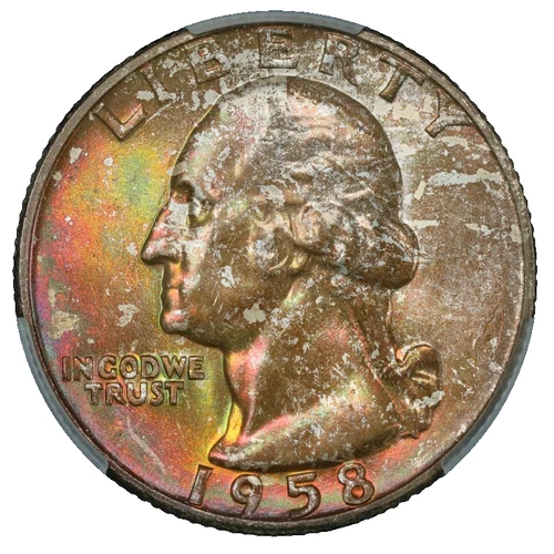 1958-D Washington Silver Quarter CACG MS-66 End Roll Toned Album Toning Toner