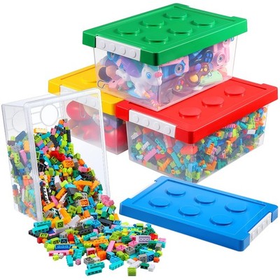 4 Pack Storage Containers with Lids Brick Shaped Organizer Plastic Clear Stac...