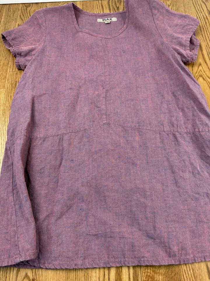 Camisa Camiseta de LINO Flax Designs Talla Pequeña Camiseta TINTE DE HILO DE BAYA NUEVA Foto 4 de 4