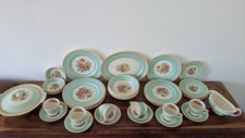 Vintage Johnson Bros "Yeovil" Aqua Floral 6-Person Dinner Set –39 Pieces – 1940s