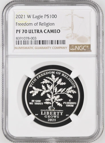 2021 Bullion $100 Platinum Eagle 1 oz NGC PF-70 ULTRA CAMEO Freedom of Religion