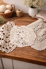 🧶Lot De 3 Grands Napperons Rond En Crochet Blanc/Blanc Cassé Vintage 