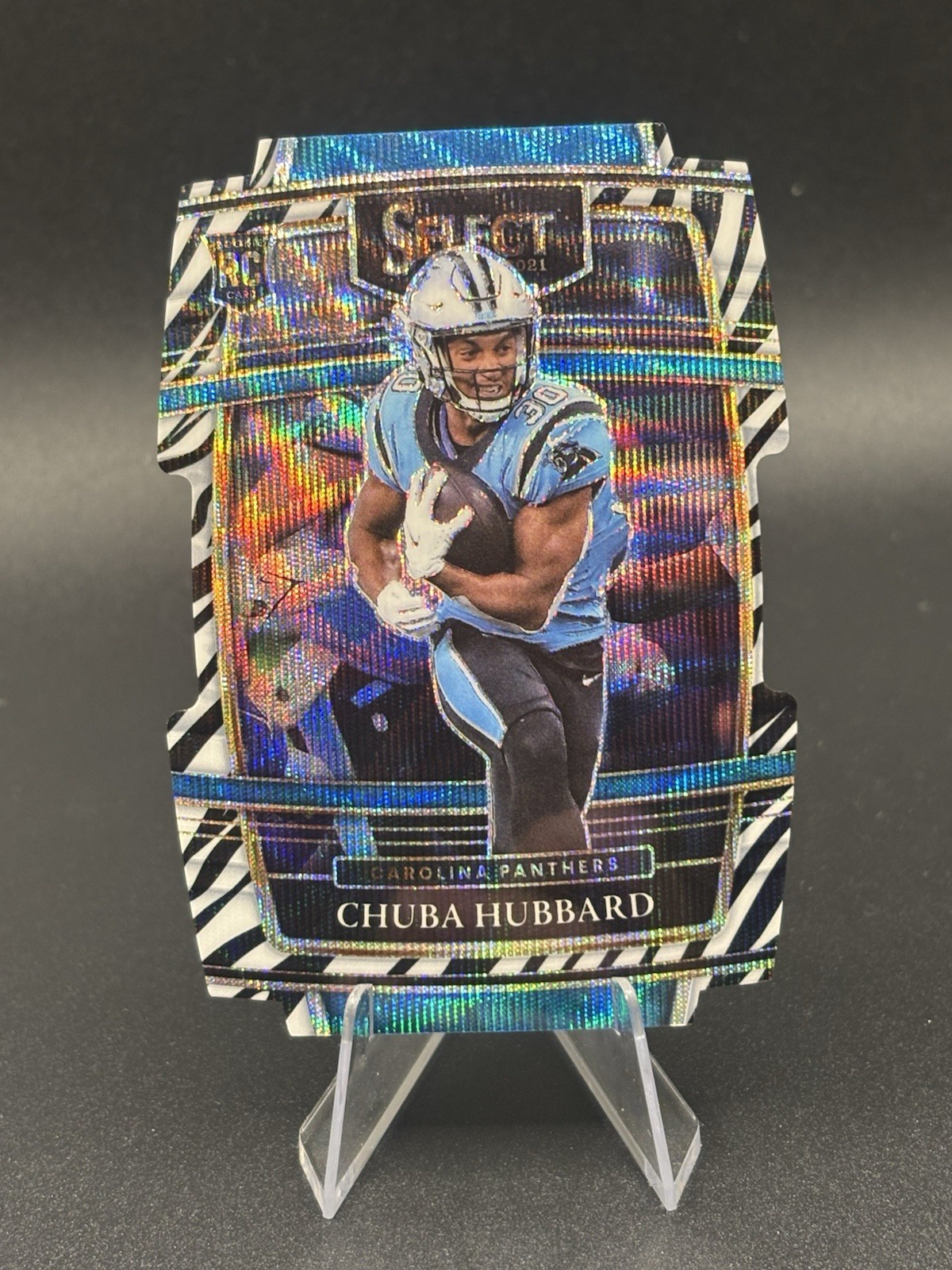 2021 Panini Select #76 CHUBA HUBBARD Rookie ZEBRA Prizm Die Cut Concourse SSP RC