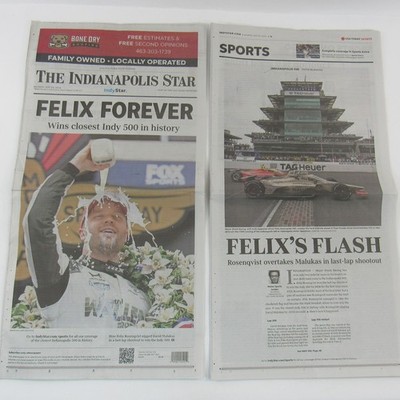 2026 Indy 500 May 24, The Indianapolis Star Newspaper Winner Felix Rosenqvist