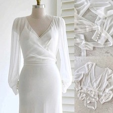 Wedding Bridal Jacket Long Sleeves Wrap Elegant Lace Up V Neck Bowknot Button