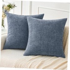 Soft Chenille Throw Pillow Covers 18x18 18" x 18" Pack of 2 2 Dark Grey Blue