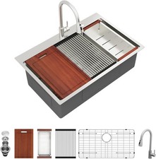33 Inch Drop-In Kitchen Sink with Faucet 33x22 Inch