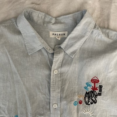Embroidered Linen Blend Hippie Mindless Boho Pac Sun Shirt Mens Large Button Up