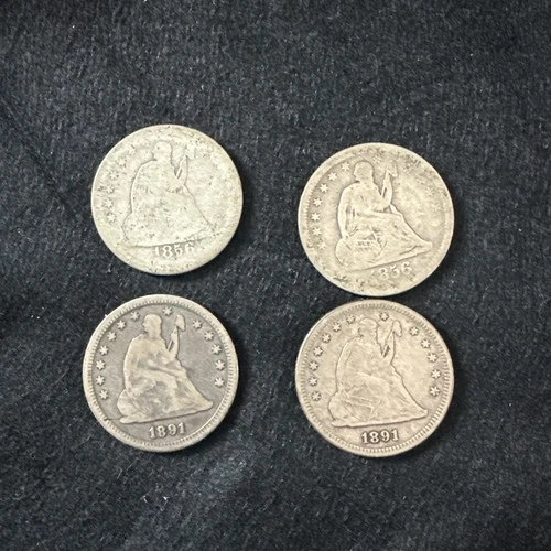 Lot Of 4 Seated Liberty Quarters