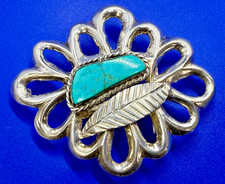 Native American Indian Sandcast 900 Silver Belt Buckle Turquoise Stone  Feather
