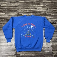 Vintage 1980s Teacher Sweatshirt Blue Large Casual Unisex USA Made VTG