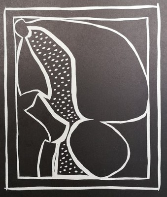 Original Linolschnitt 1970. Form auf schwarzem Grund. Paul Herrmann: