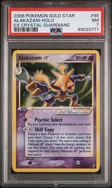 Pokemon Gold Star Alakazam 99/100 - PSA 7 NM - EX Crystal Guardians Holo RARE