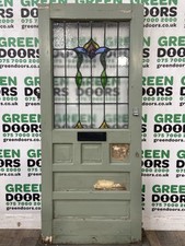 STAINED GLASS FRONT DOOR 1930s ANTIQUE RECLAIMED WOODEN LEADED TIMBER VICTORIAN