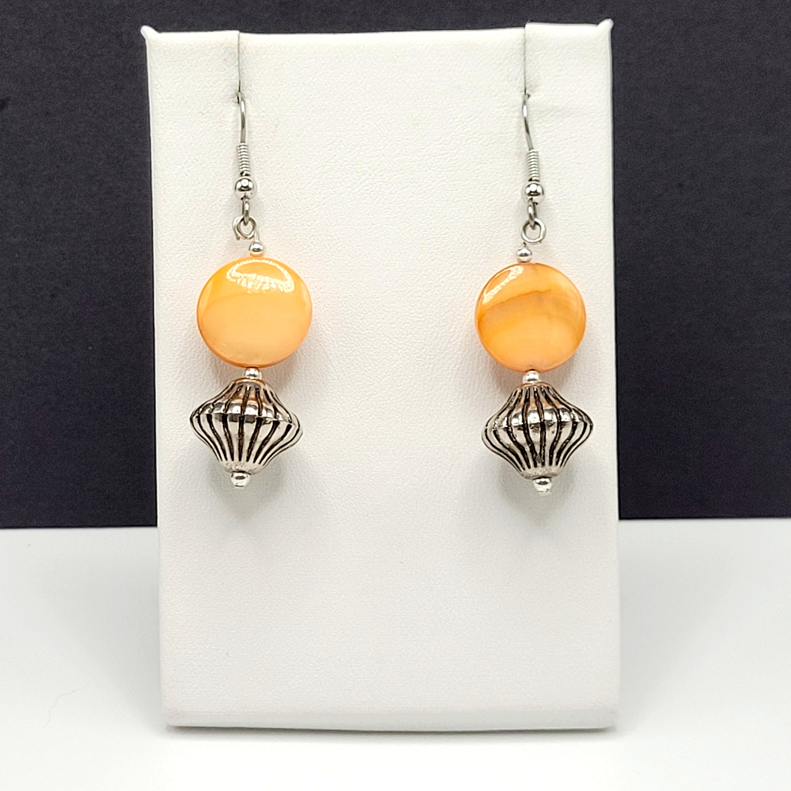 Orange Abalone Shell MOP Round Disc Silver Tone S… - image 17