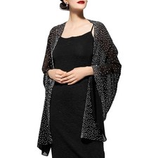 Womens Rhinestone Shawls and Wraps for Evening Dresses,Sequin Chiffon Black