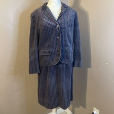 1970s 70's Ditsy Floral Velour 3 Button Jacket  Pencil Skirt Lined Set Sz S
