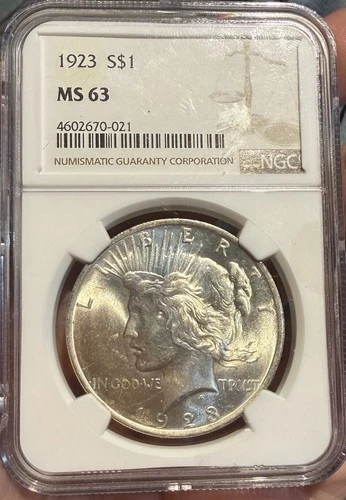 1923-S $1 Peace Dollar MS63 90% Silver San Francisco One US Coin VF