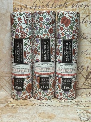 Beekman 1802 Grapefruit Goat Milk Lip Balm, 0.15 oz,-Sealed-3-Packs-