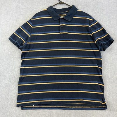K-Way Polo Shirt Mens XL Elements Golfer Navy Blue Beige Striped Pure Cotton