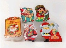 Vintage Christmas Die Cut Cardboard Decorations Lot Of 5 Santa Tree Elf Bear