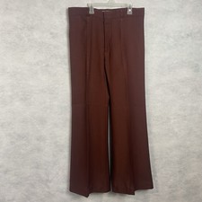 Vintage 70s Angels Flight Flare Disco Pants Men  s 34x32 Brown Pintuck Seams Flaw