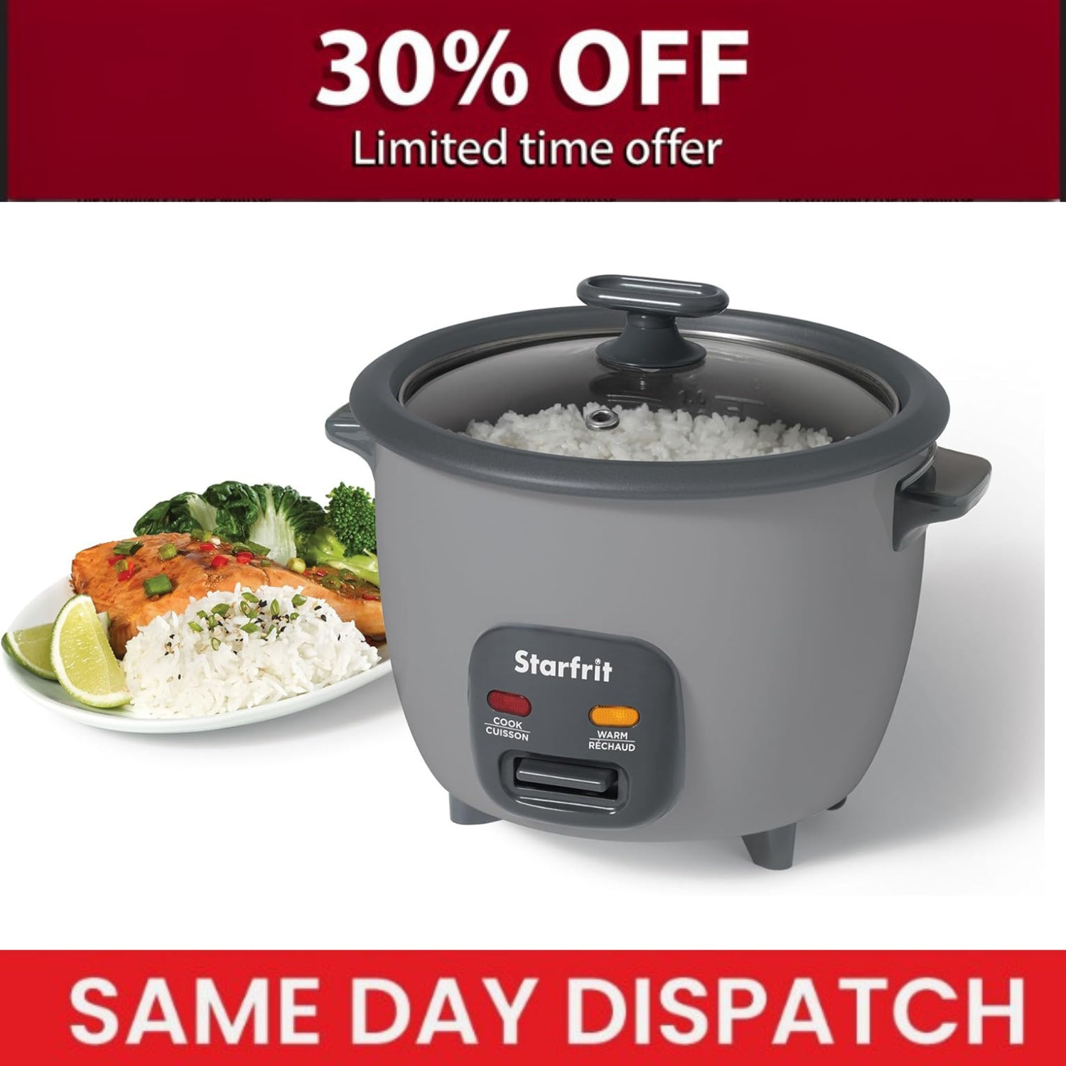 Starfrit electric rice cooker – 10 cups – ceramic non-stick coating without pfas