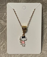 Snoopy Cool Sunglasses Gold Enamel Charm Pendant Fashion Boho Gold Necklace 18”