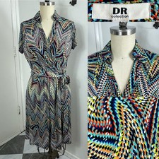 DR Collection Size L Multi Print Knit Wrap Bodice Dress ( Not Skirt), Ties.