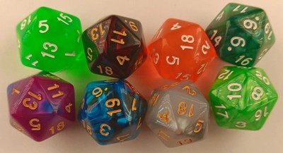  DND Dice, 8 x D20. Assorted colors Dungeons and Dragons RPG, 8 dice         #47